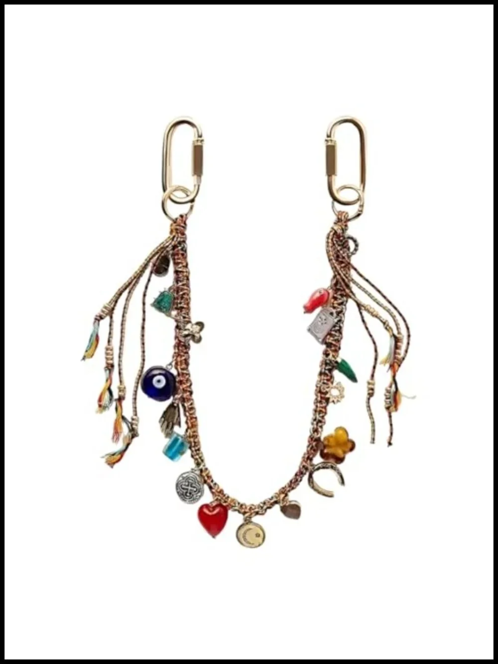 Metal Braided Rope Keychain with Beads for Handbag Purse Backpack